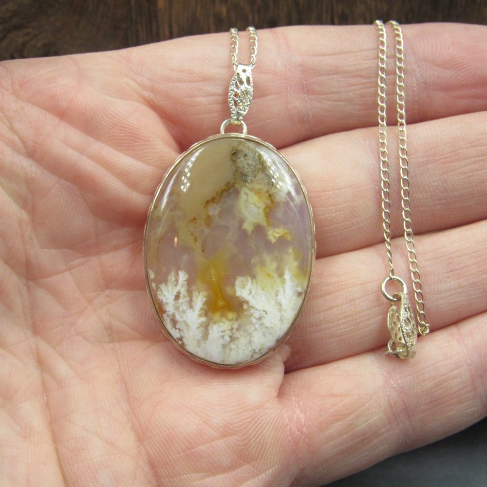 16" Sterling Silver Unique Stone Formation Pendant Necklace Vintage - Picture 2 of 7